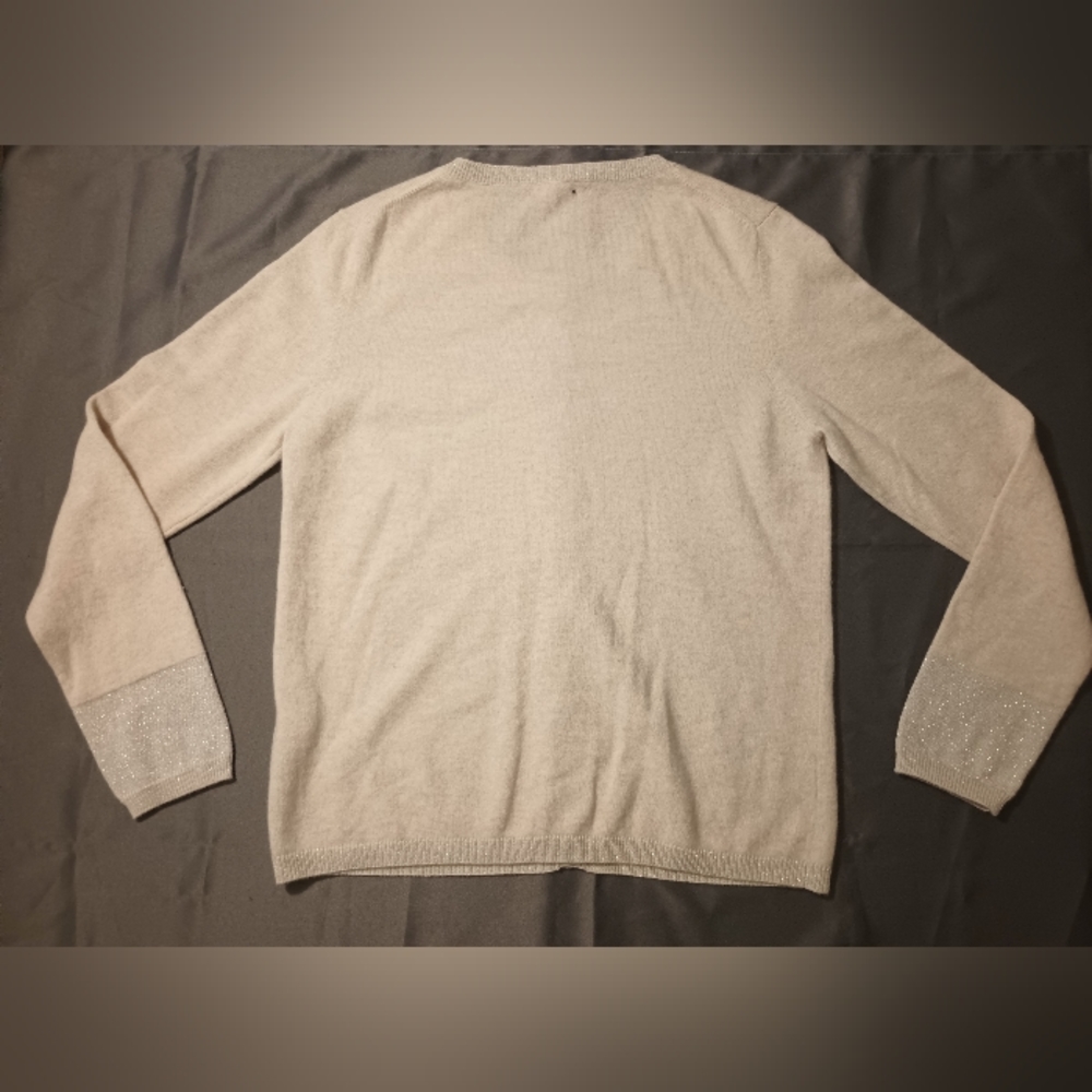 Kier + J Women's XL V-Neck Cream Off White Sparkle Shimmer 100 Cashmere Cardigan - Picture 6 of 10